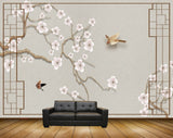 Avikalp MWZ1642 White Flowers Birds Branches 3D HD Wallpaper