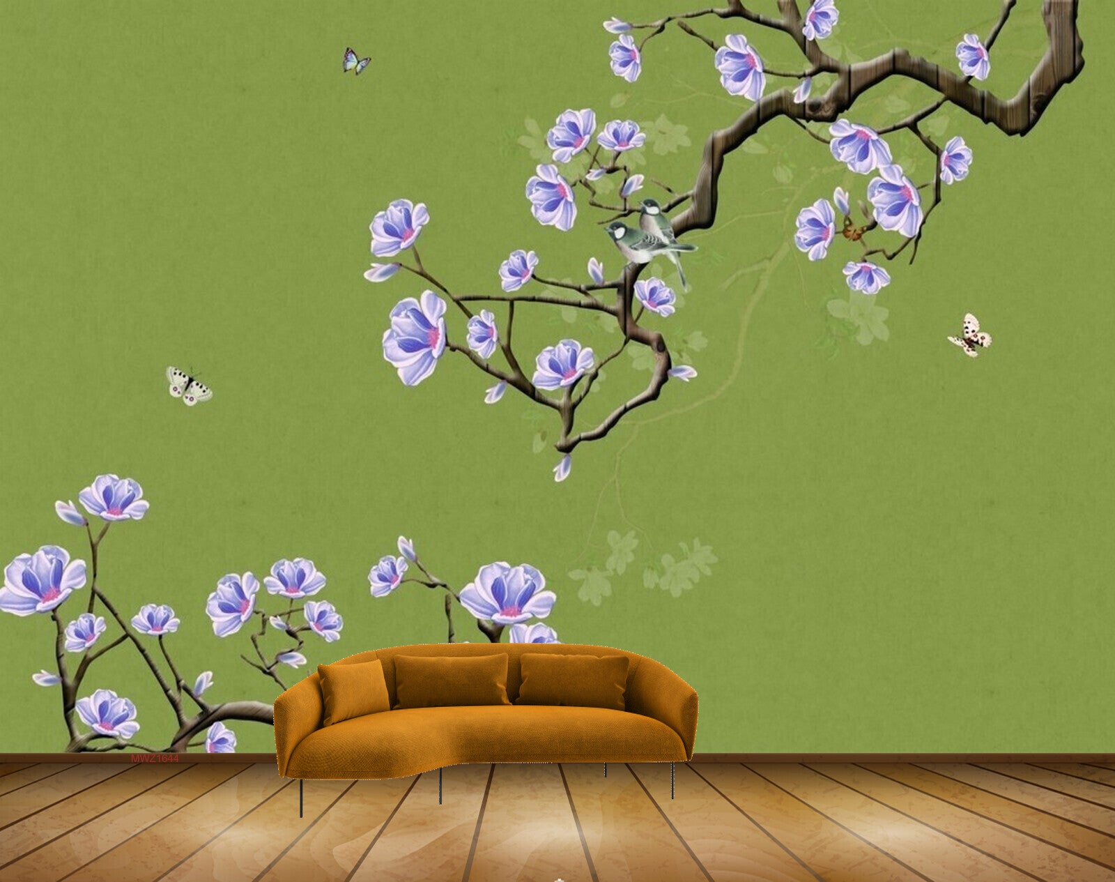 Avikalp MWZ1644 White Purple Flowers Branches Butterflies 3D HD Wallpaper