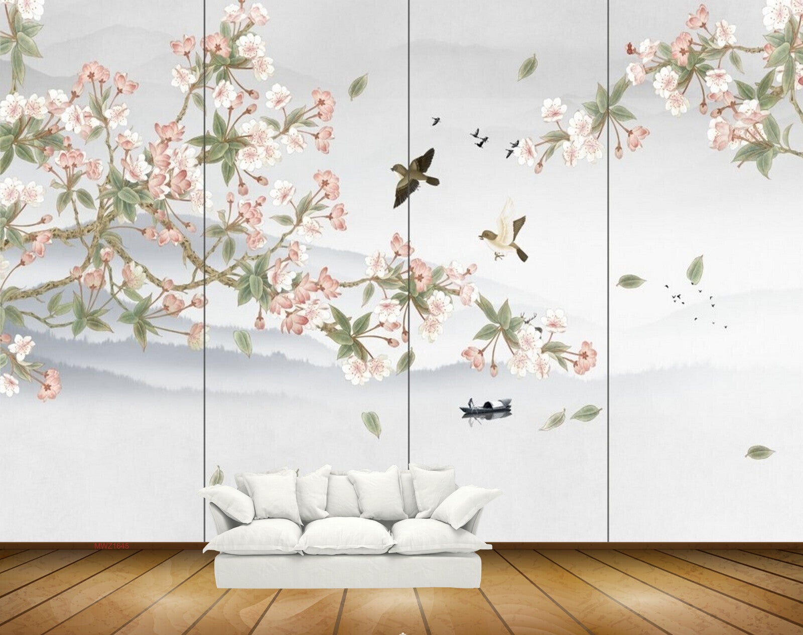 Avikalp MWZ1645 White Pink Flowers Birds 3D HD Wallpaper