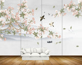 Avikalp MWZ1645 White Pink Flowers Birds 3D HD Wallpaper