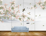 Avikalp MWZ1645 White Pink Flowers Birds 3D HD Wallpaper