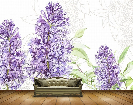 Avikalp MWZ1650 Purple Flowers Leaves HD Wallpaper