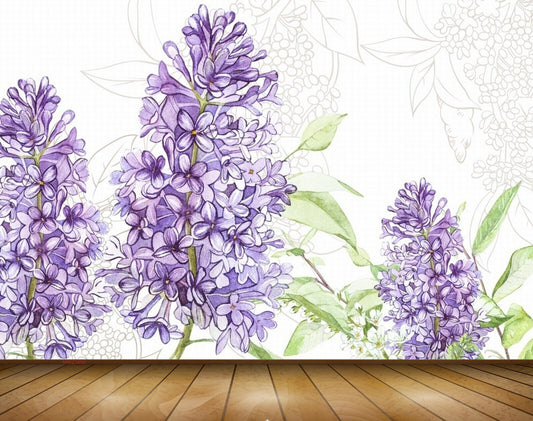 Avikalp MWZ1650 Purple Flowers Leaves 3D HD Wallpaper