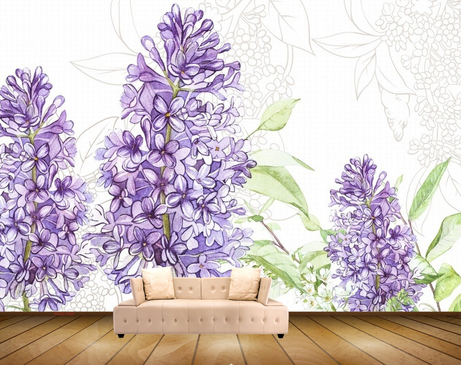 Avikalp MWZ1650 Purple Flowers Leaves 3D HD Wallpaper