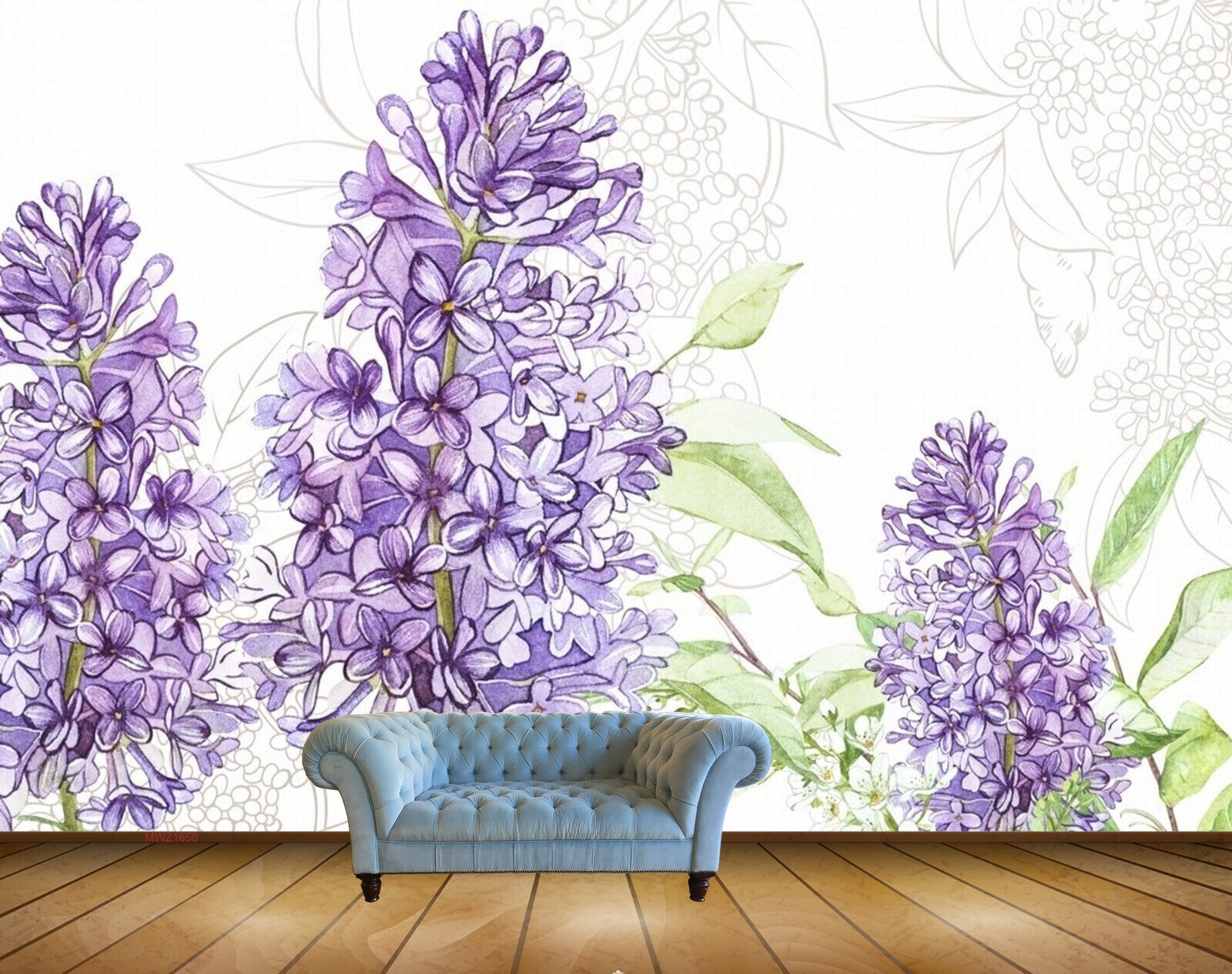 Avikalp MWZ1650 Purple Flowers Leaves 3D HD Wallpaper