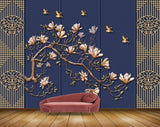 Avikalp MWZ1652 Golden Flowers Leaves Birds HD Wallpaper