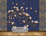 Avikalp MWZ1652 Golden Flowers Leaves Birds 3D HD Wallpaper