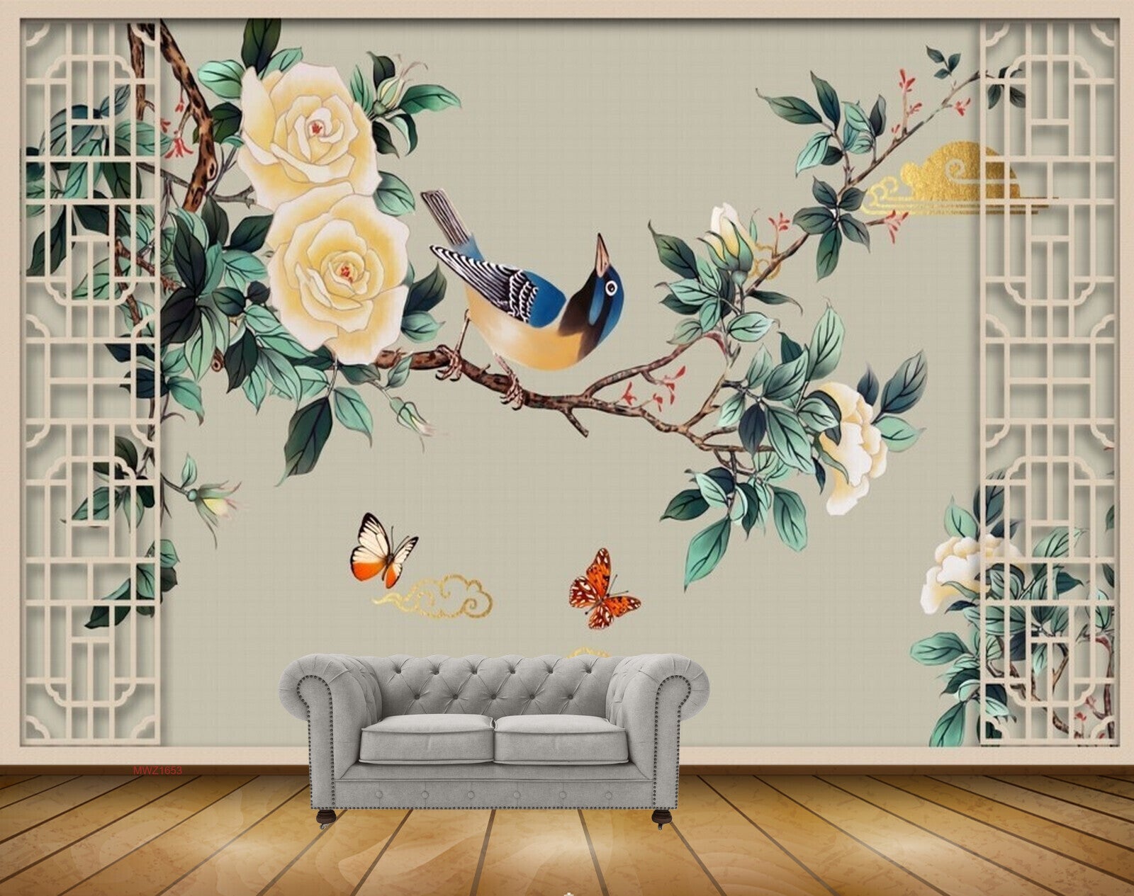 Avikalp MWZ1653 Yellow Flowers Tree Birds Butterflies HD Wallpaper
