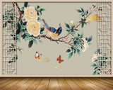 Avikalp MWZ1653 Yellow Flowers Tree Birds Butterflies 3D HD Wallpaper