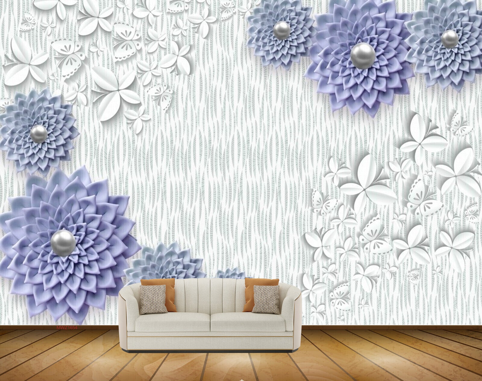 Avikalp MWZ1654 Purple White Flowers 3D HD Wallpaper