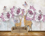 Avikalp MWZ1657 Pink White Flowers Deers Butterflies 3D HD Wallpaper