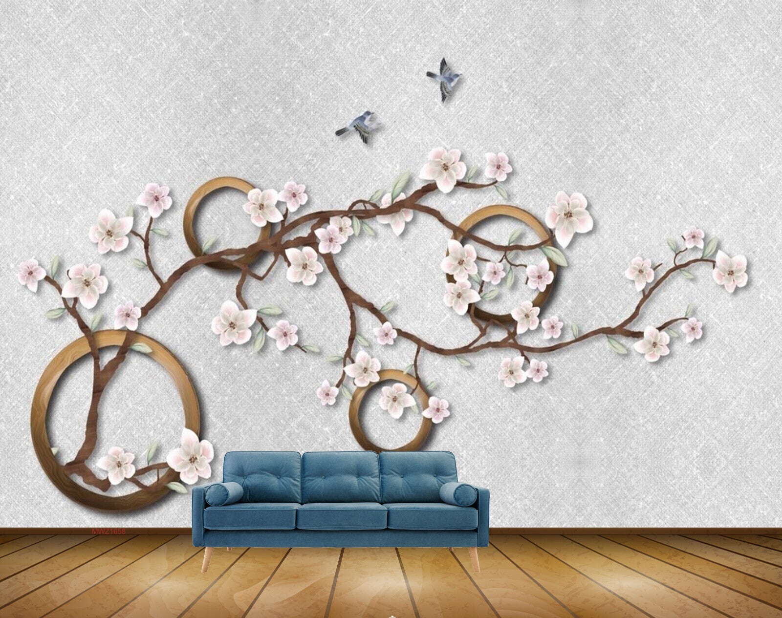 Avikalp MWZ1658 White Flowers Branches Birds HD Wallpaper