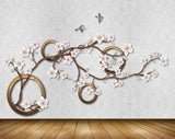 Avikalp MWZ1658 White Flowers Branches Birds 3D HD Wallpaper