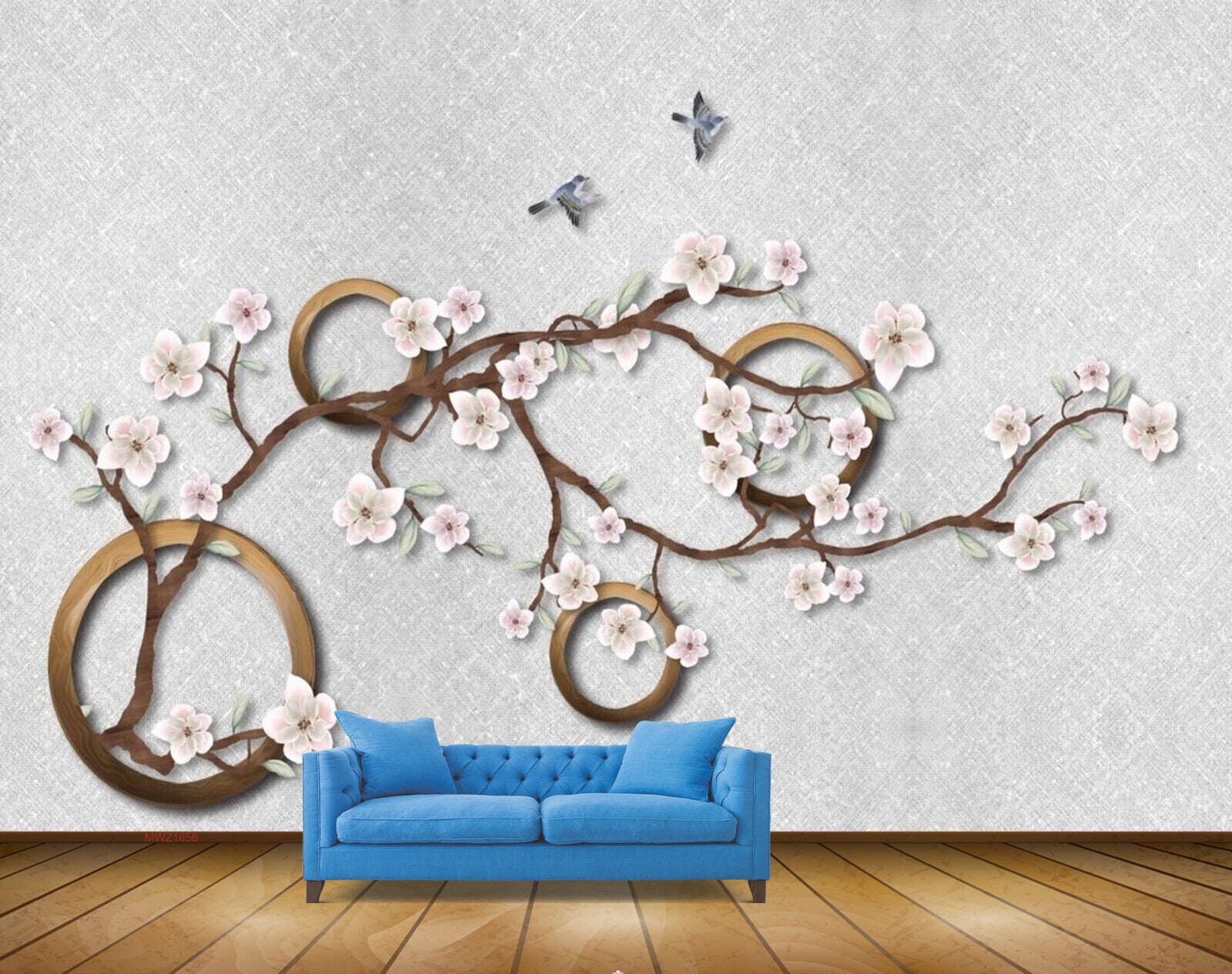Avikalp MWZ1658 White Flowers Branches Birds 3D HD Wallpaper