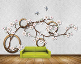 Avikalp MWZ1658 White Flowers Branches Birds 3D HD Wallpaper