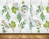 Avikalp MWZ1661 Green Leaves Red Flowers 3D HD Wallpaper