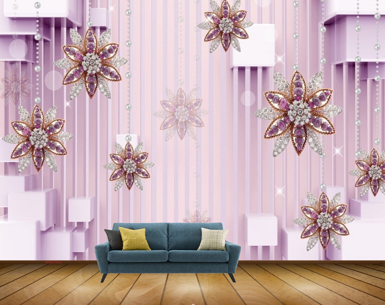 Avikalp MWZ1662 Purple Flowers 3D HD Wallpaper