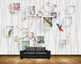Avikalp MWZ1663 White Flowers Birds 3D HD Wallpaper