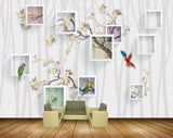 Avikalp MWZ1663 White Flowers Birds 3D HD Wallpaper
