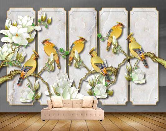 Avikalp MWZ1666 White Flowers Birds HD Wallpaper