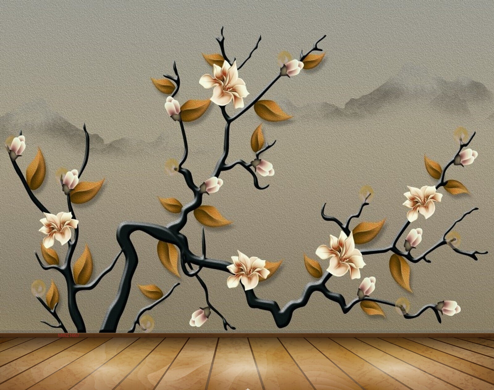 Avikalp MWZ1667 White Orange Flowers Tree 3D HD Wallpaper