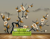 Avikalp MWZ1667 White Orange Flowers Tree 3D HD Wallpaper