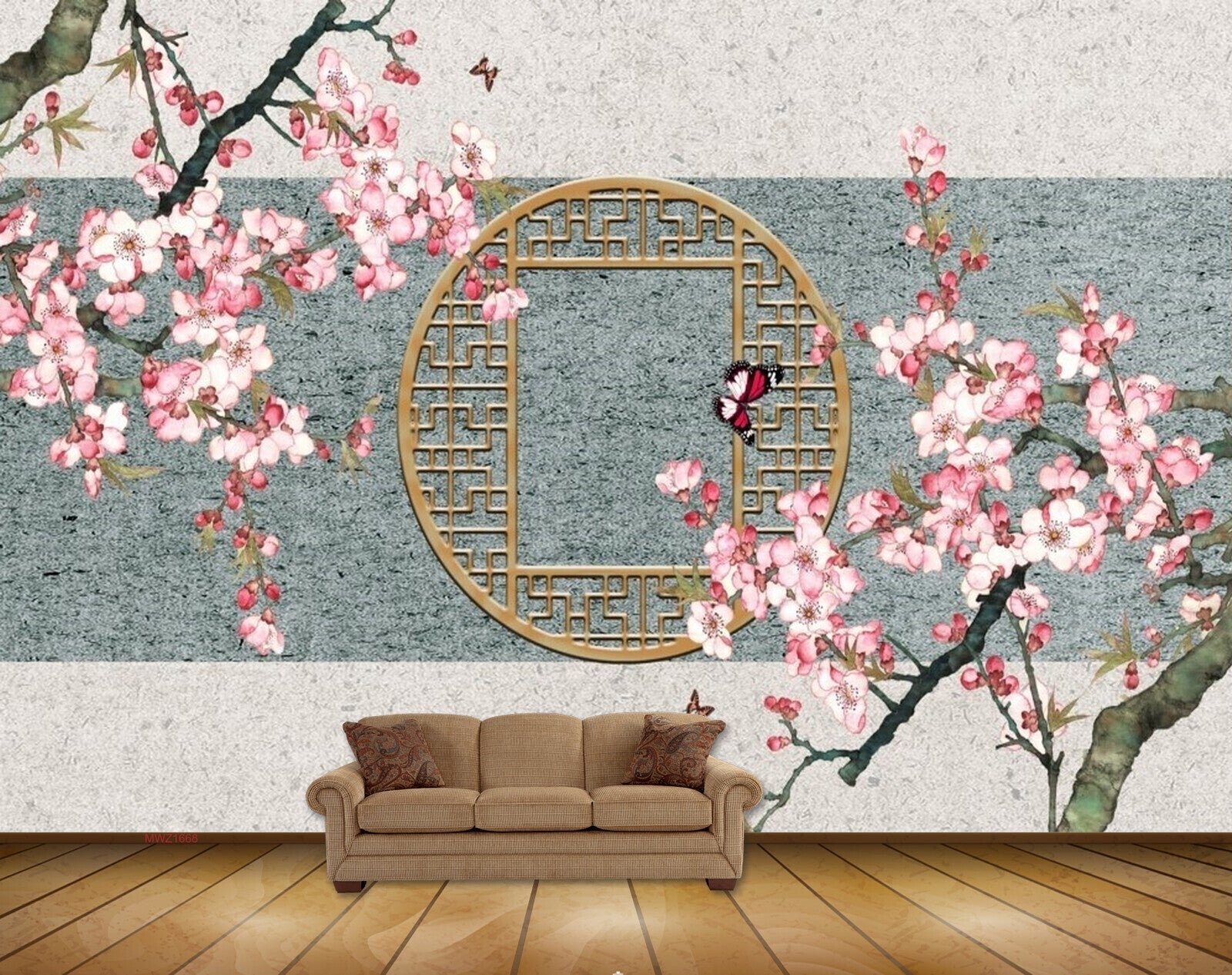 Avikalp MWZ1668 Pink White Flowers Butterfly 3D HD Wallpaper