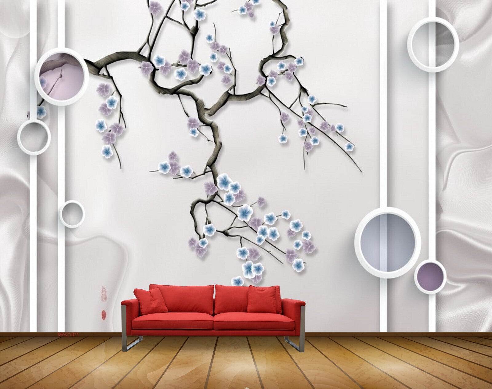 Avikalp MWZ1671 White Green Flowers Branches HD Wallpaper
