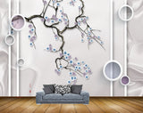 Avikalp MWZ1671 White Green Flowers Branches 3D HD Wallpaper