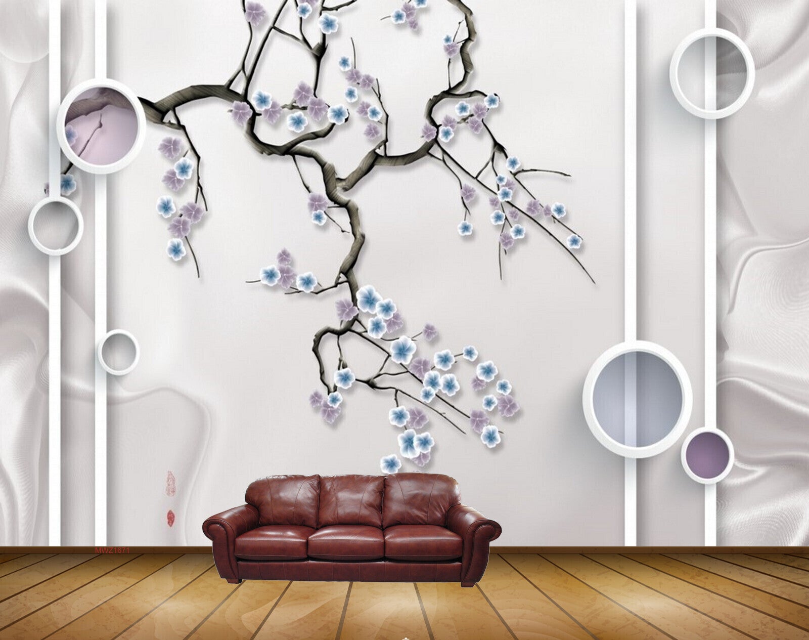 Avikalp MWZ1671 White Green Flowers Branches 3D HD Wallpaper
