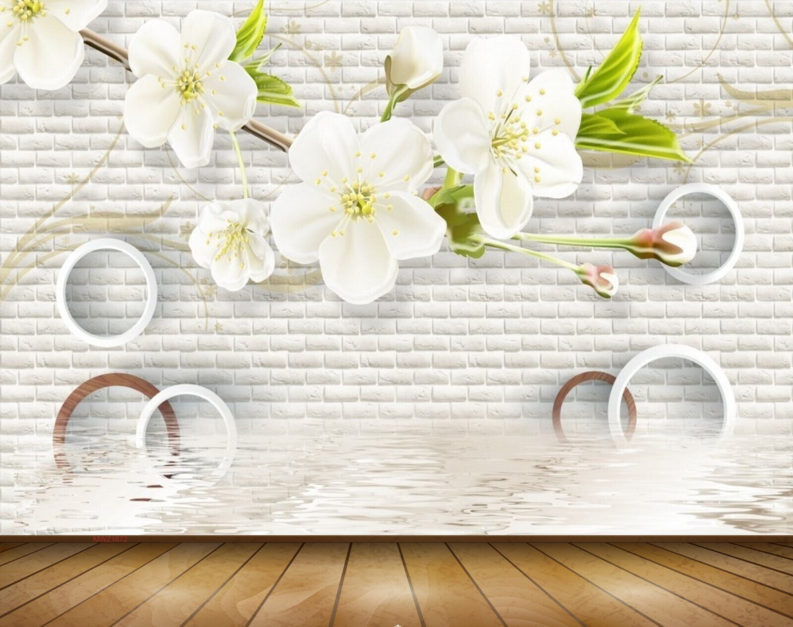 Avikalp MWZ1672 White Flowers Leaves 3D HD Wallpaper