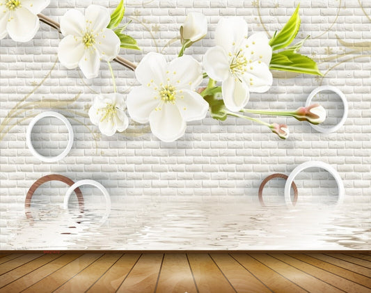 Avikalp MWZ1672 White Flowers Leaves 3D HD Wallpaper