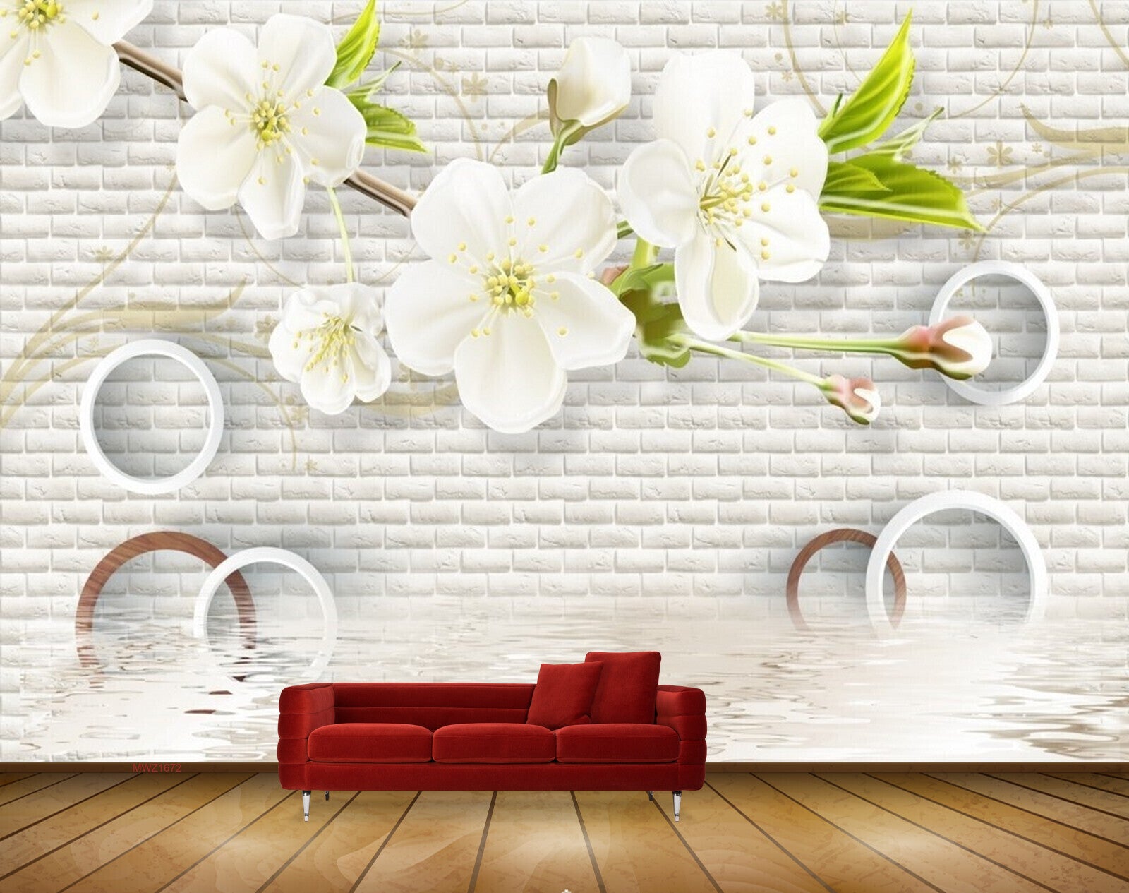 Avikalp MWZ1672 White Flowers Leaves 3D HD Wallpaper