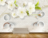 Avikalp MWZ1672 White Flowers Leaves 3D HD Wallpaper
