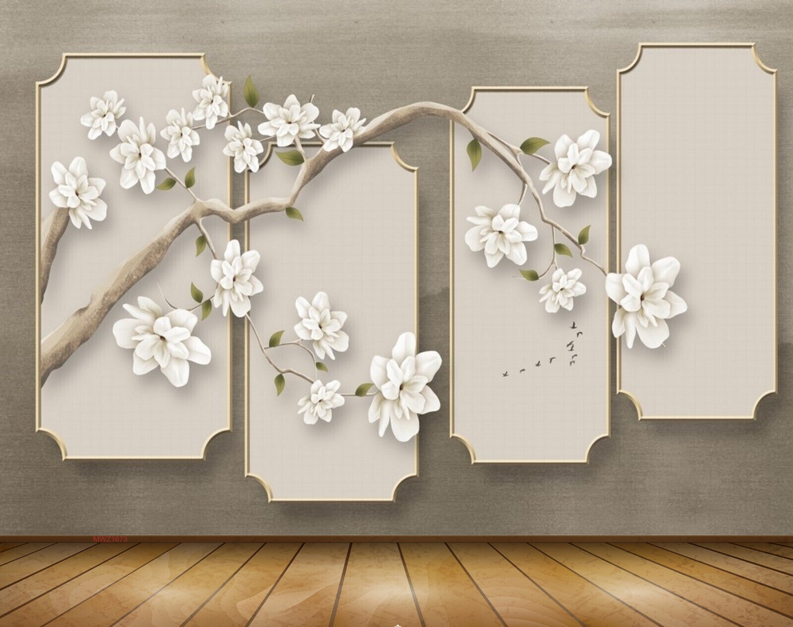 Avikalp MWZ1673 White Flowers Branches 3D HD Wallpaper