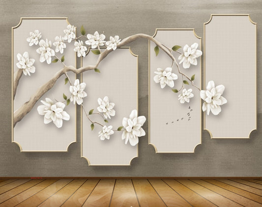 Avikalp MWZ1673 White Flowers Branches 3D HD Wallpaper
