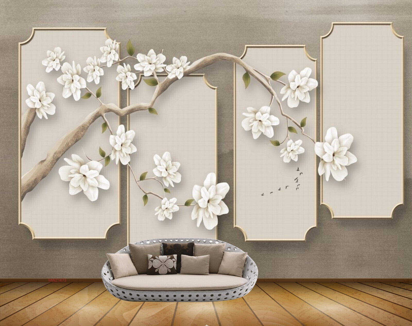 Avikalp MWZ1673 White Flowers Branches 3D HD Wallpaper