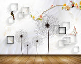 Avikalp MWZ1674 White Orange Flowers Butterflies Bird 3D HD Wallpaper