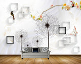 Avikalp MWZ1674 White Orange Flowers Butterflies Bird 3D HD Wallpaper