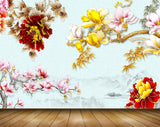 Avikalp MWZ1675 Red Yellow Flowers Branches 3D HD Wallpaper