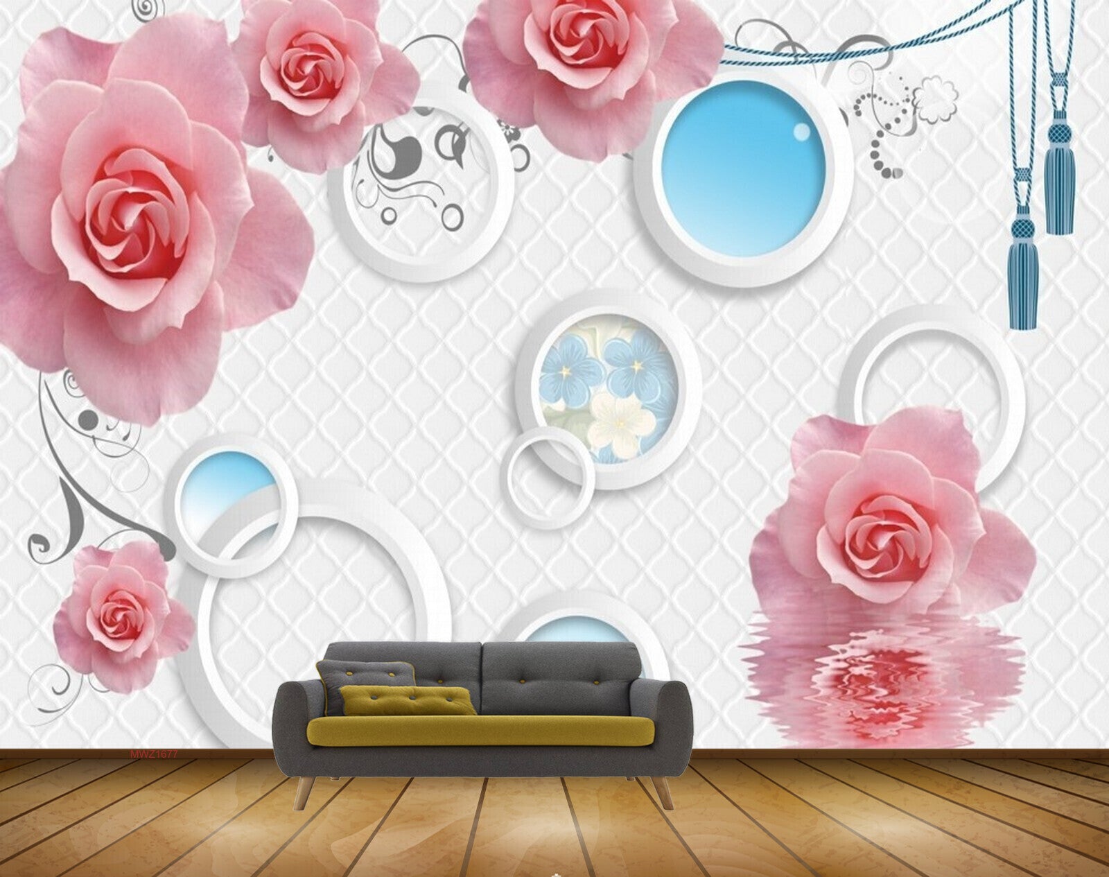 Avikalp MWZ1677 Pink White Flowers 3D HD Wallpaper