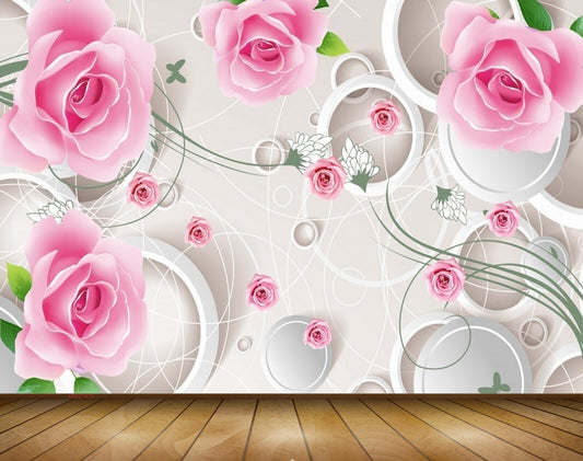 Avikalp MWZ1678 Pink White Rose Flowers 3D HD Wallpaper