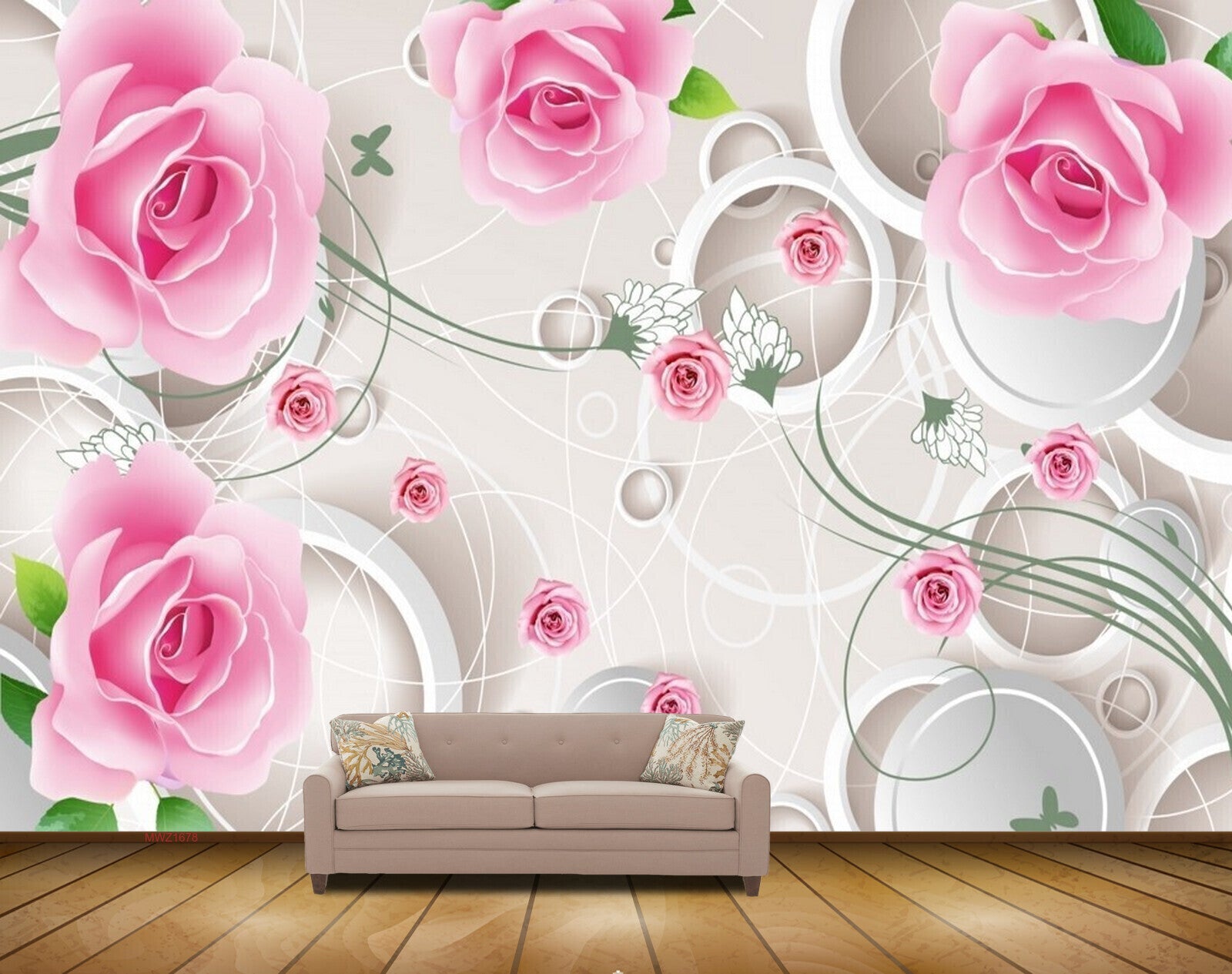 Avikalp MWZ1678 Pink White Rose Flowers 3D HD Wallpaper