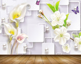 Avikalp MWZ1680 White Pink Flowers Butterflies 3D HD Wallpaper