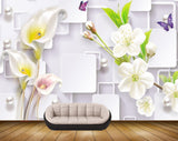 Avikalp MWZ1680 White Pink Flowers Butterflies 3D HD Wallpaper