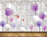 Avikalp MWZ1681 Purple Pink Flowers Fishes 3D HD Wallpaper