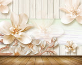 Avikalp MWZ1683 White Gold Flowers 3D HD Wallpaper