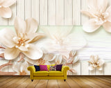 Avikalp MWZ1683 White Gold Flowers 3D HD Wallpaper