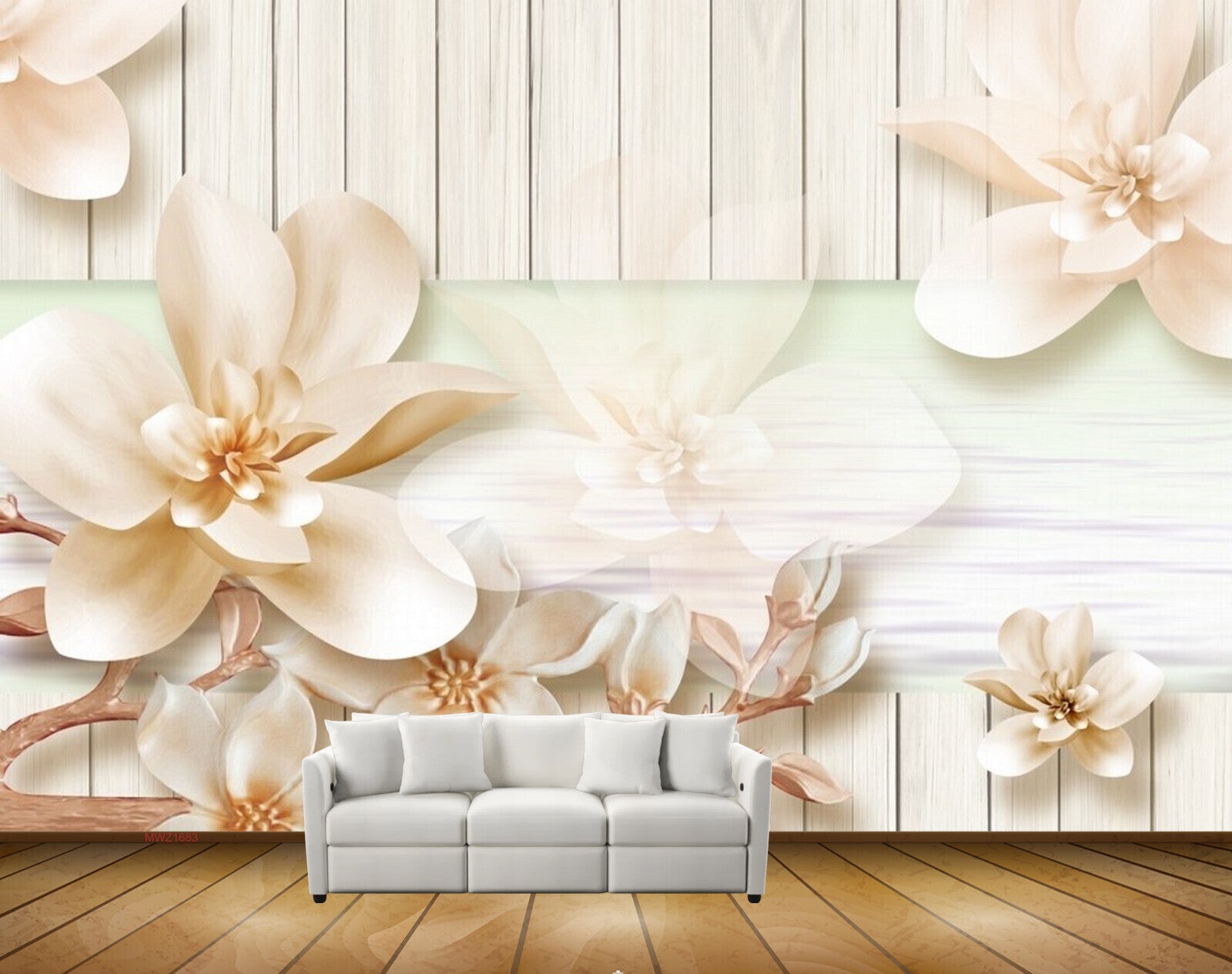 Avikalp MWZ1683 White Gold Flowers 3D HD Wallpaper