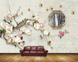 Avikalp MWZ1684 Birds White Pink Flowers Leaves 3D HD Wallpaper